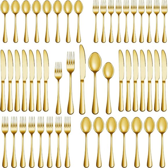 40 Pcs Gold Silverware Set Service for 8, Premium Stainless Steel Flatware Set,